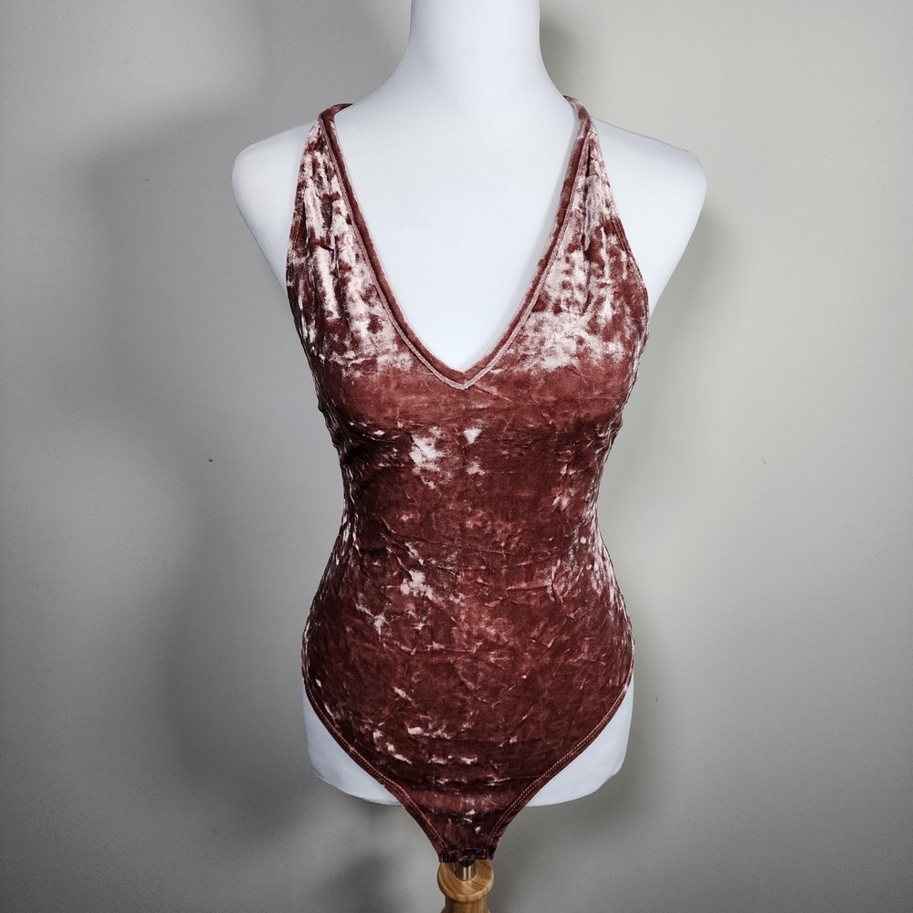 Revamped Crushed Velvet Strappy Bodysuit Womens Small Fairy Y2K Rose Velour